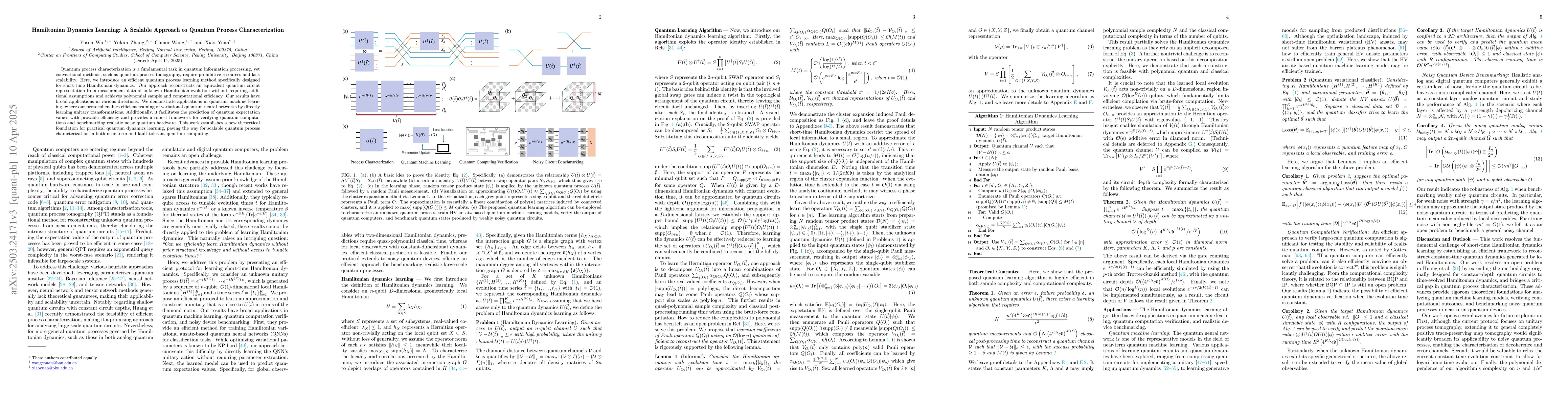 Thumbnail for Hamiltonian Dynamics Learning: A Scalable Approach to Quantum Process
  Characterization
