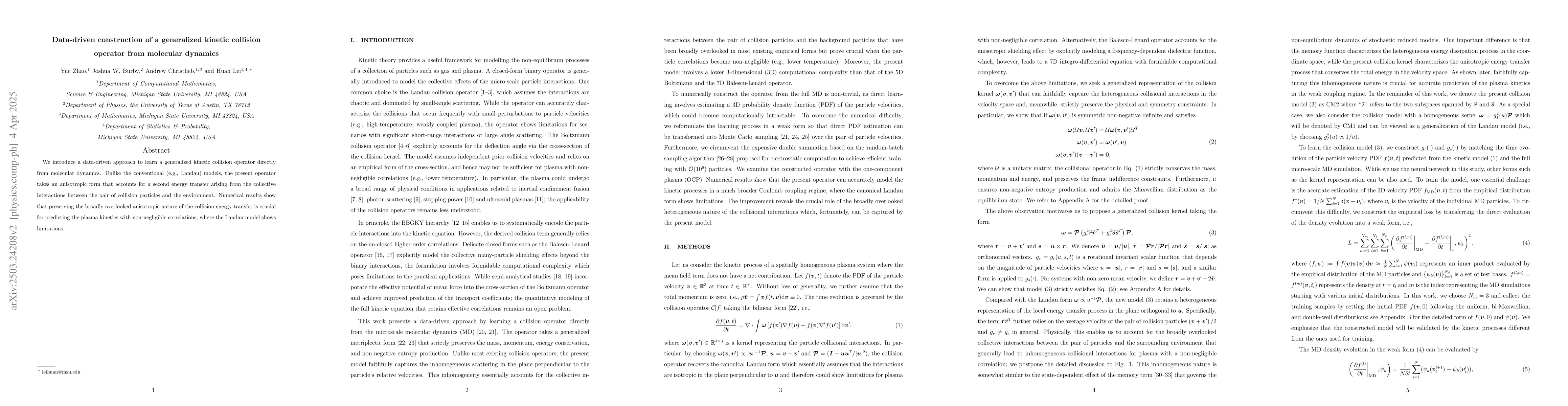 Thumbnail for Data-driven construction of a generalized kinetic collision operator
  from molecular dynamics