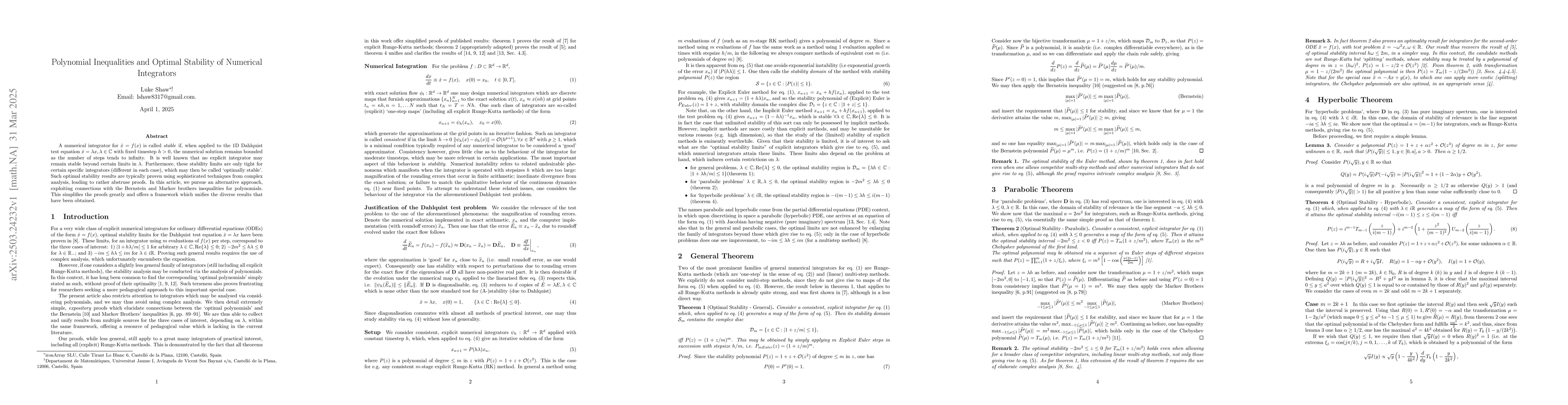 Thumbnail for Polynomial Inequalities and Optimal Stability of Numerical Integrators