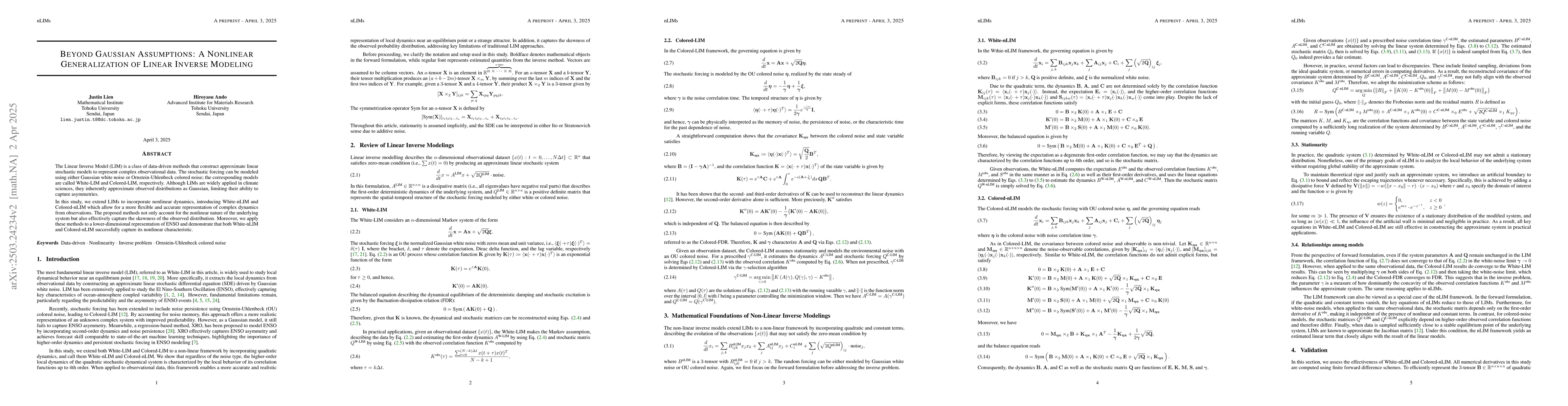 Thumbnail for Beyond Gaussian Assumptions: A Nonlinear Generalization of Linear
  Inverse Modeling