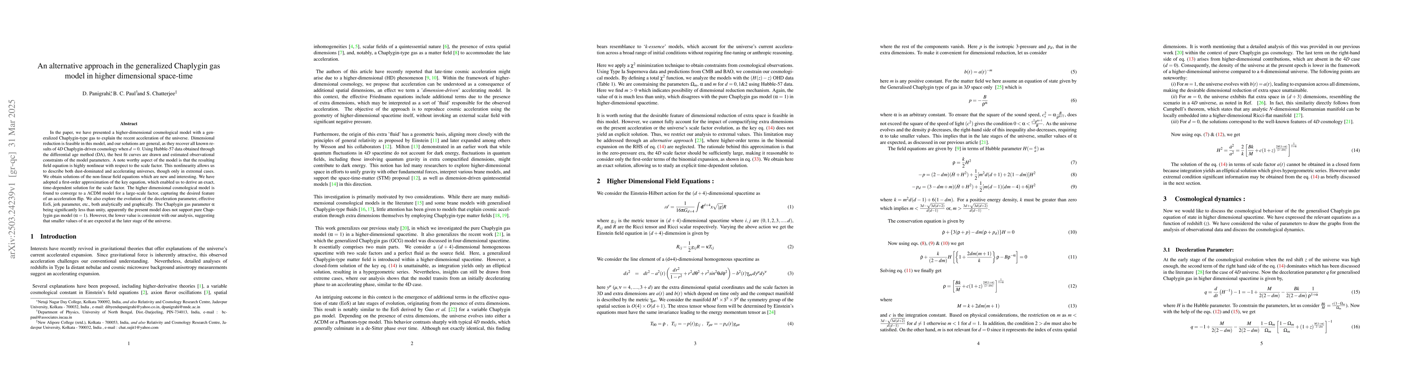 Thumbnail for An alternative approach in the generalized Chaplygin gas model in higher
  dimensional space-time