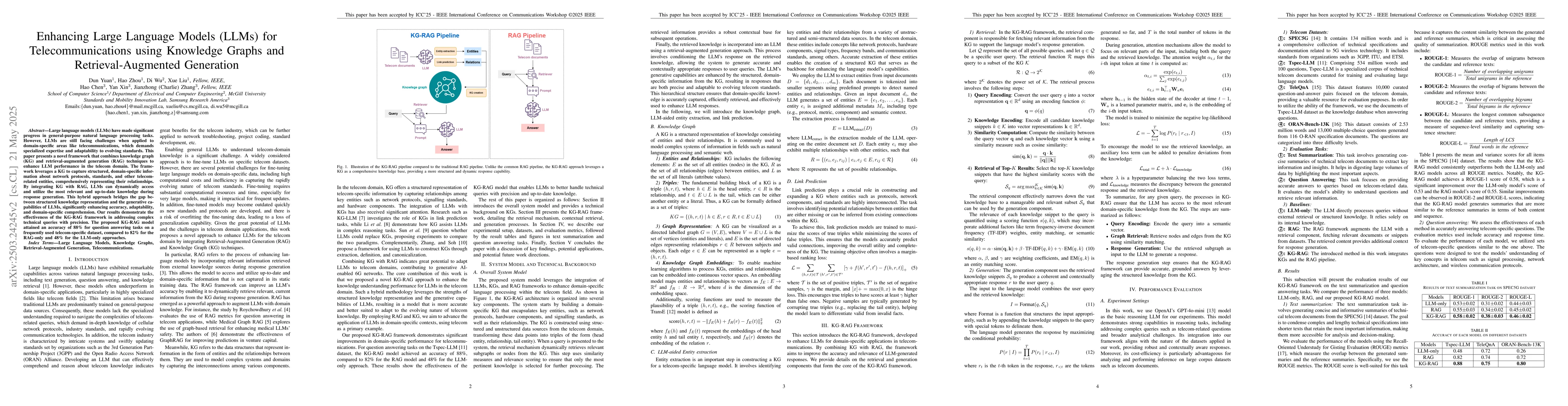Thumbnail for Enhancing Large Language Models (LLMs) for Telecommunications using
  Knowledge Graphs and Retrieval-Augmented Generation