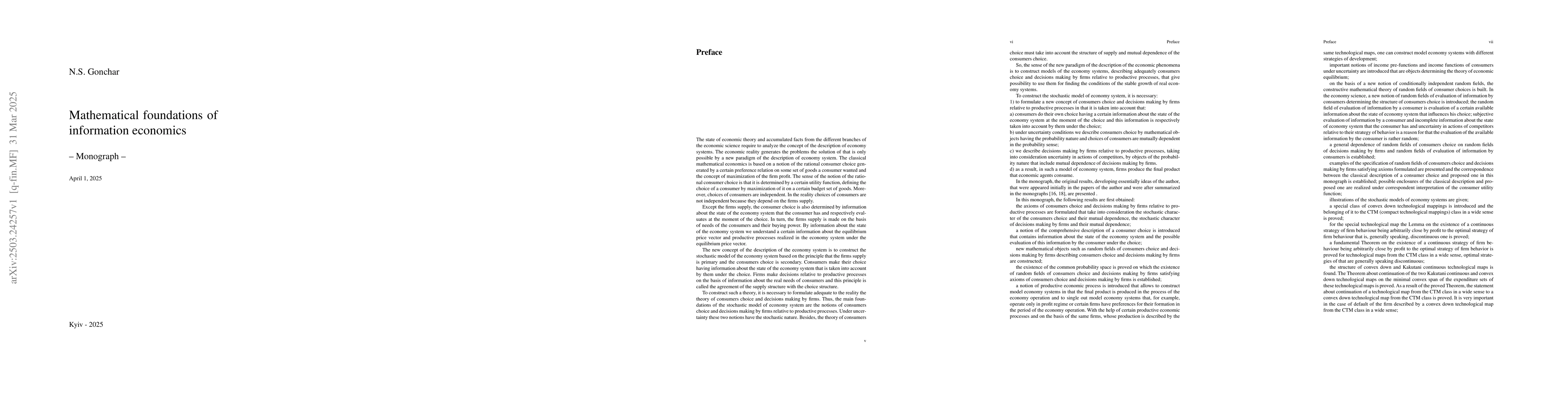Thumbnail for Mathematical foundations of information economics
