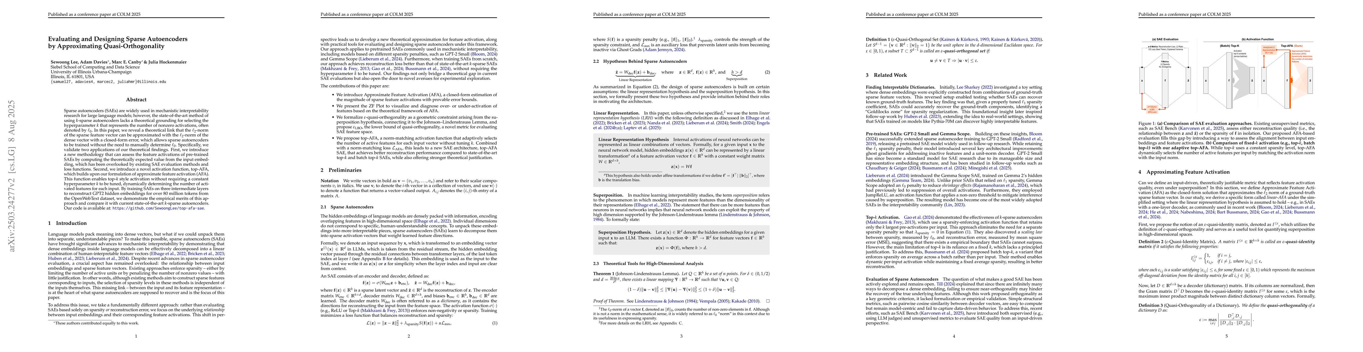 Thumbnail for Evaluating and Designing Sparse Autoencoders by Approximating
  Quasi-Orthogonality