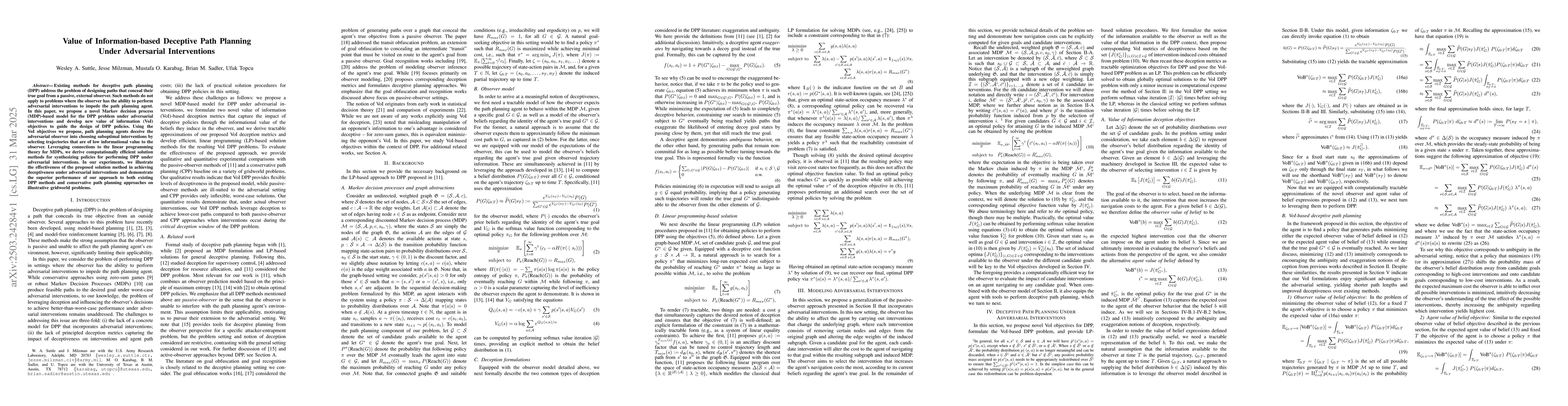 Thumbnail for Value of Information-based Deceptive Path Planning Under Adversarial
  Interventions