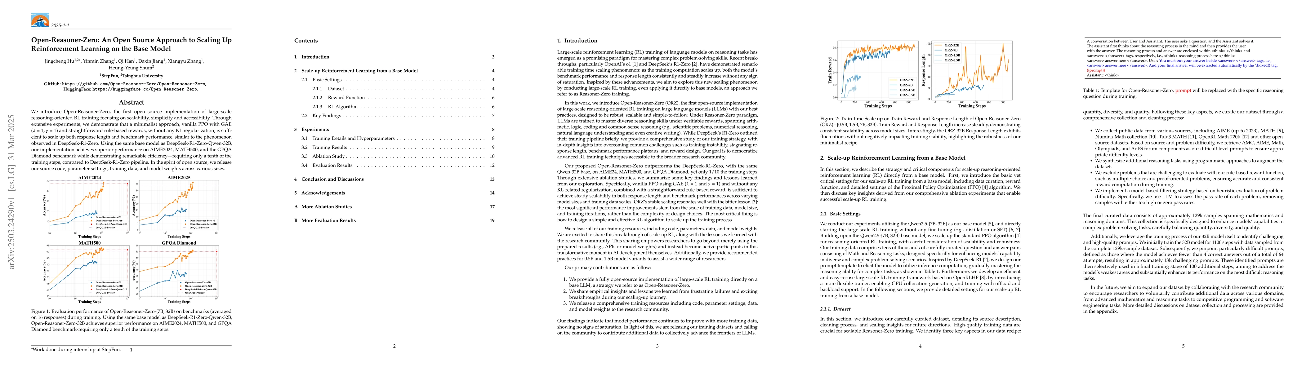Thumbnail for Open-Reasoner-Zero: An Open Source Approach to Scaling Up Reinforcement
  Learning on the Base Model