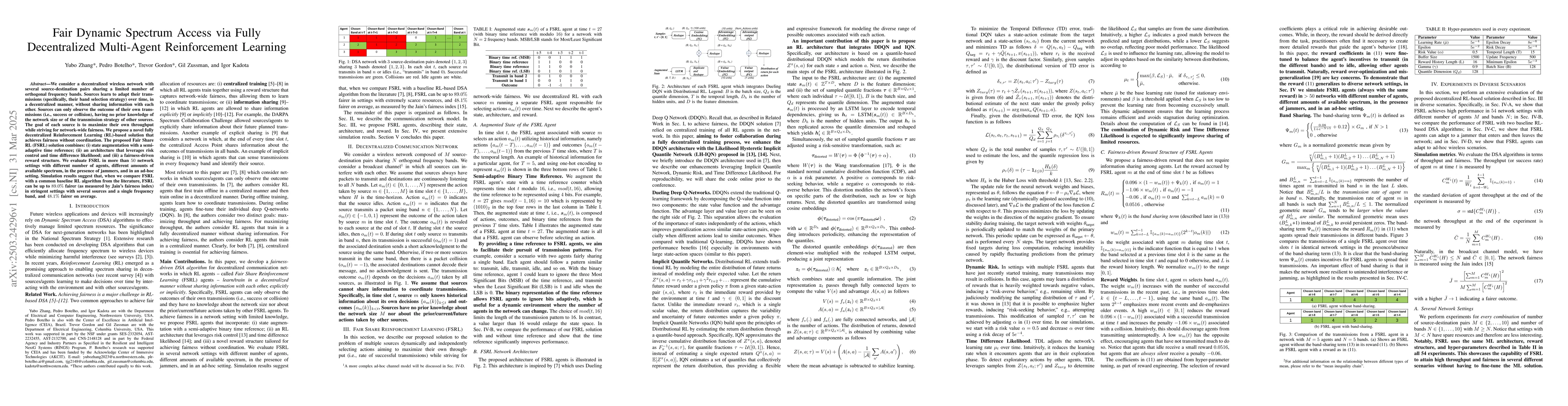 Thumbnail for Fair Dynamic Spectrum Access via Fully Decentralized Multi-Agent
  Reinforcement Learning