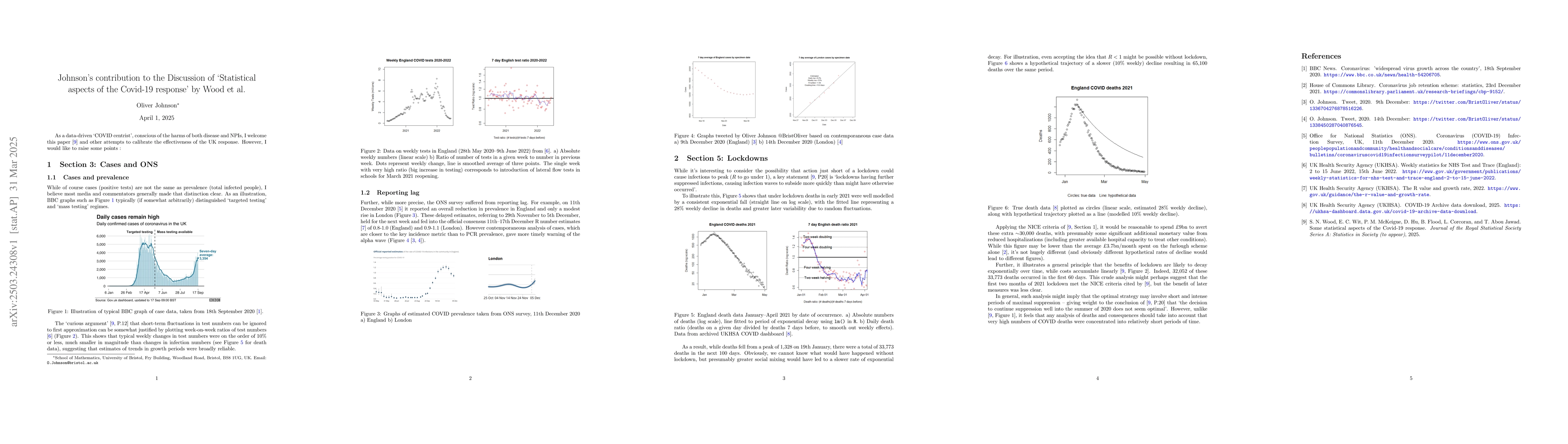 Thumbnail for Johnson's contribution to the Discussion of `Statistical aspects of the
  Covid-19 response' by Wood et al