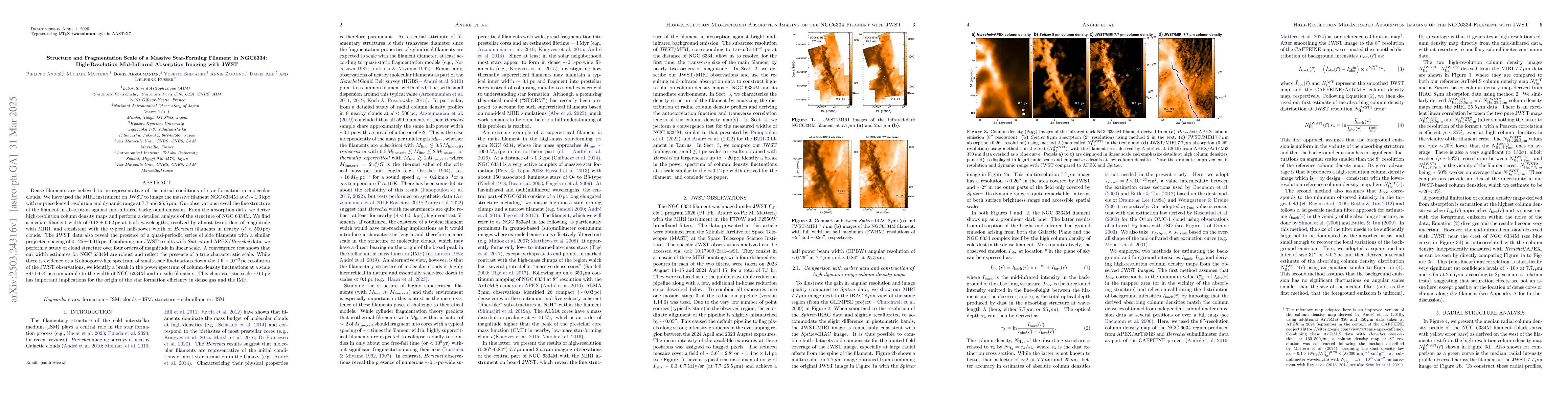 Thumbnail for Structure and Fragmentation Scale of a Massive Star-Forming Filament in
  NGC6334: High-Resolution Mid-Infrared Absorption Imaging with JWST