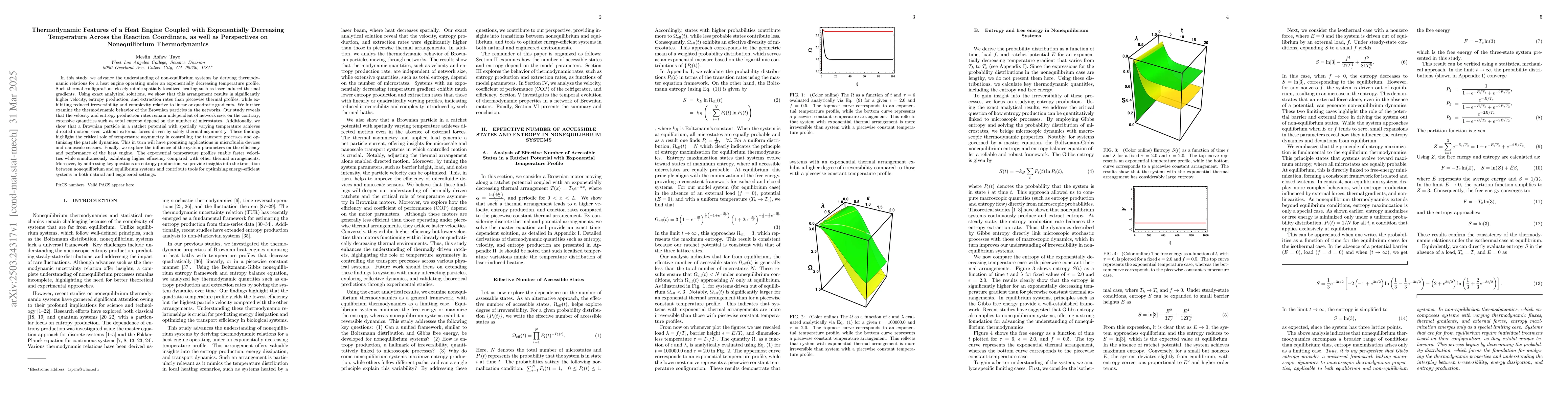 Thumbnail for Thermodynamic Features of a Heat Engine Coupled with Exponentially
  Decreasing Temperature Across the Reaction Coordinate, as well as
  Perspectives on Nonequilibrium Thermodynamics
