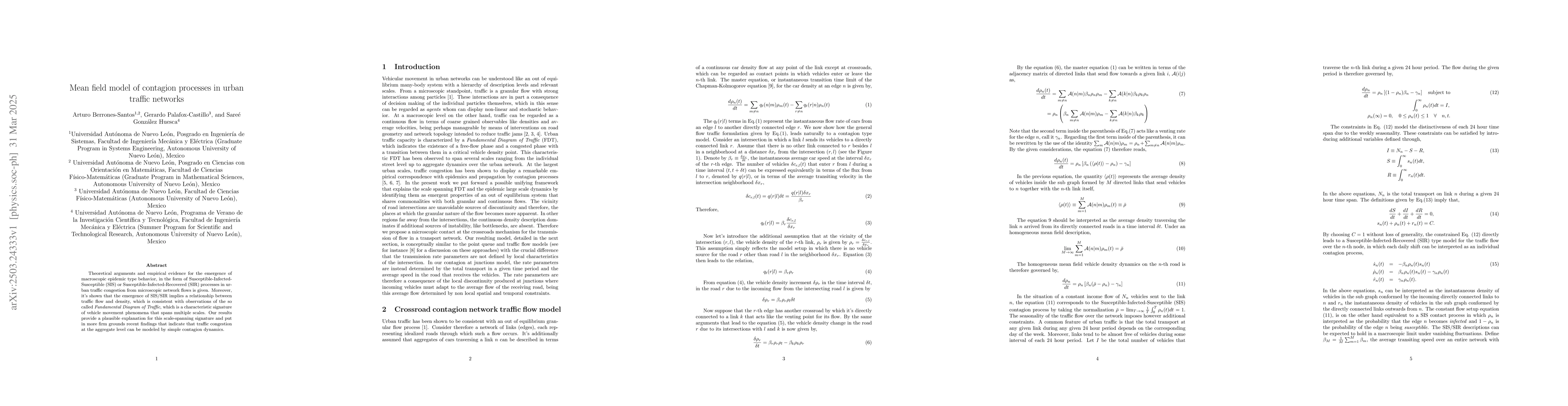 Thumbnail for Mean field model of contagion processes in urban traffic networks