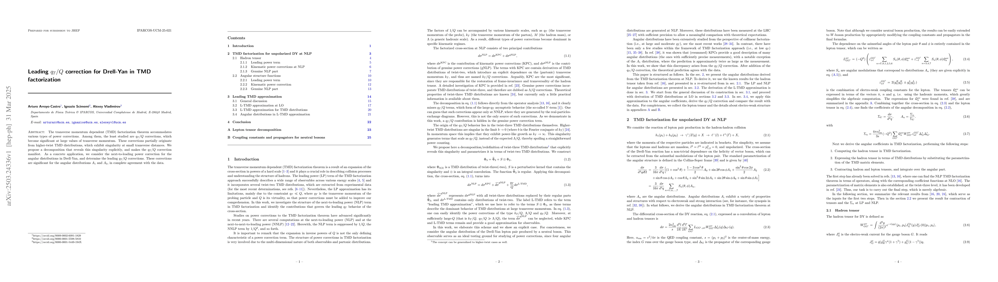 Thumbnail for Leading qT/Q correction for Drell-Yan in TMD factorization