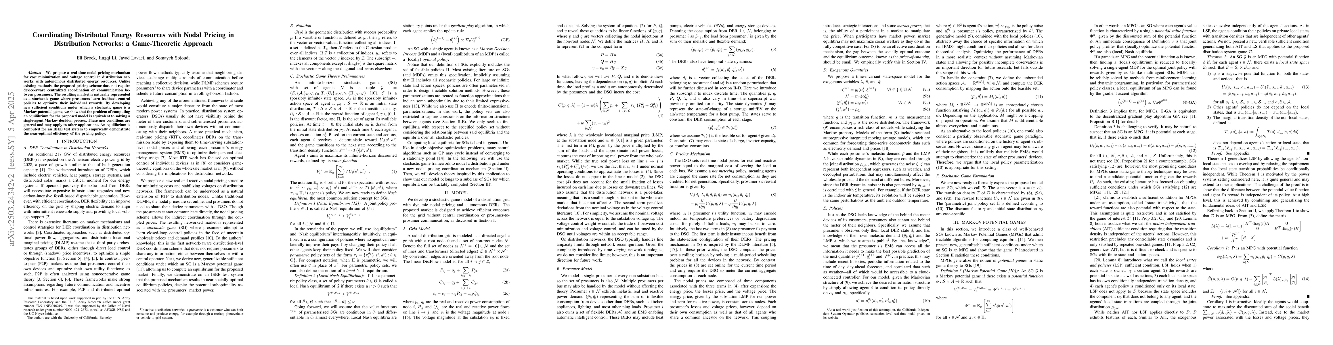 Thumbnail for Coordinating Distributed Energy Resources with Nodal Pricing in
  Distribution Networks: a Game-Theoretic Approach