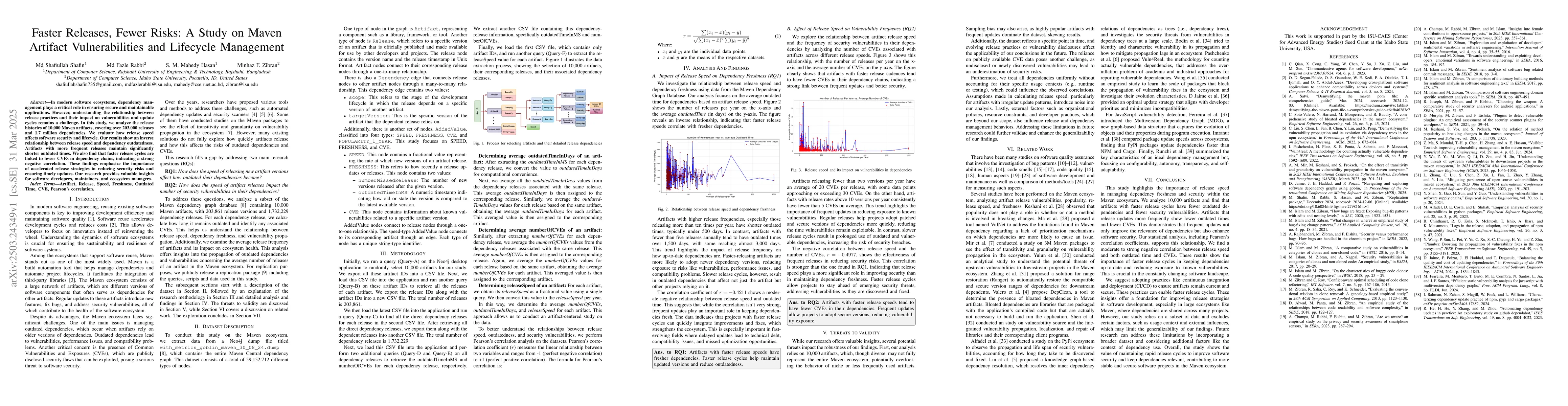 Thumbnail for Faster Releases, Fewer Risks: A Study on Maven Artifact Vulnerabilities
  and Lifecycle Management