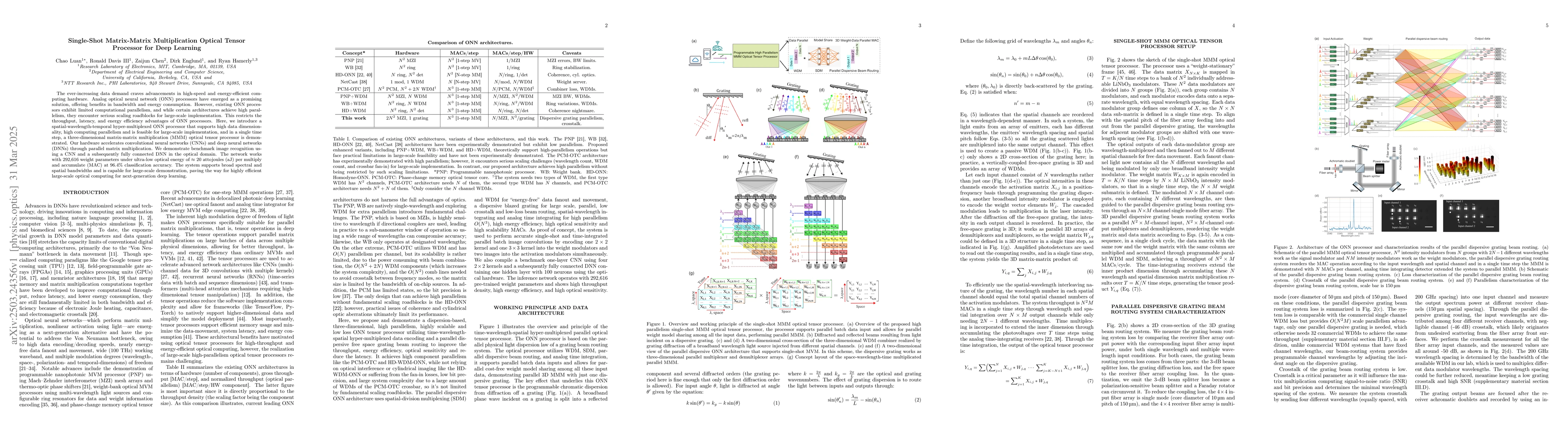 Thumbnail for Single-Shot Matrix-Matrix Multiplication Optical Tensor Processor for
  Deep Learning