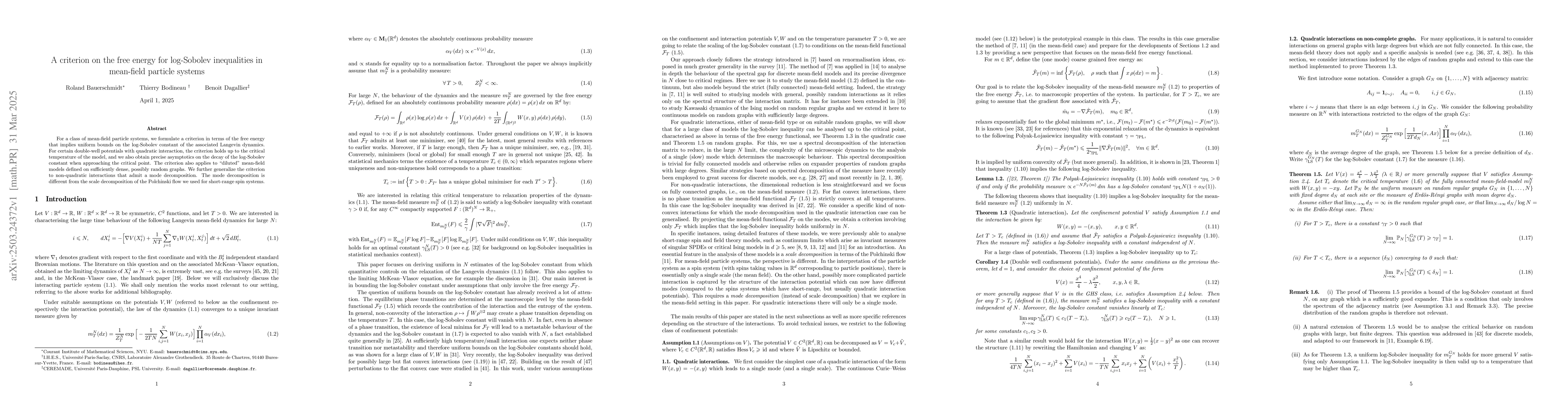 Thumbnail for A criterion on the free energy for log-Sobolev inequalities in
  mean-field particle systems