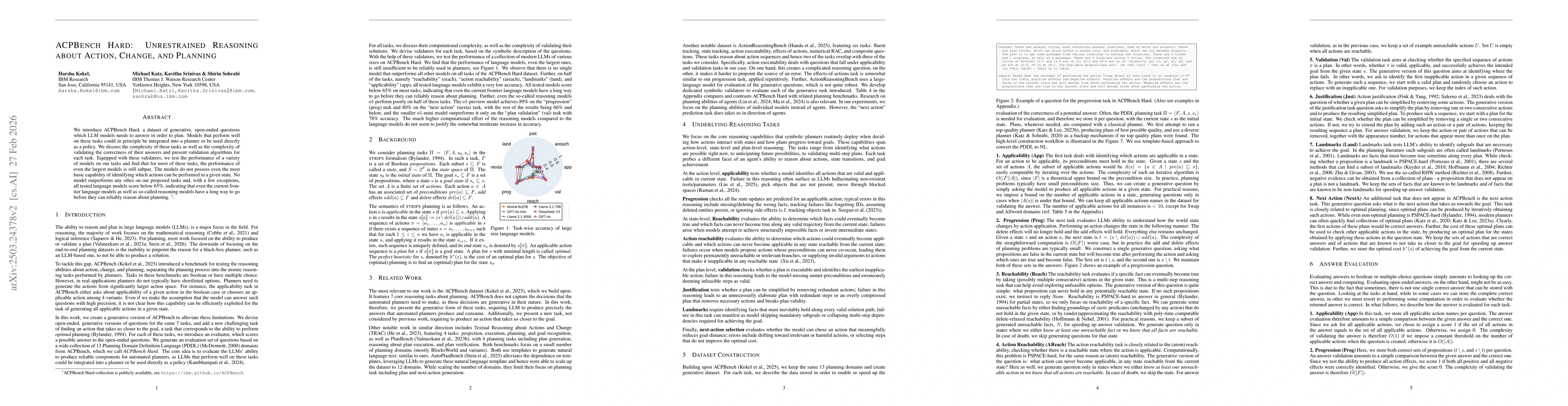 Thumbnail for ACPBench Hard: Unrestrained Reasoning about Action, Change, and Planning
