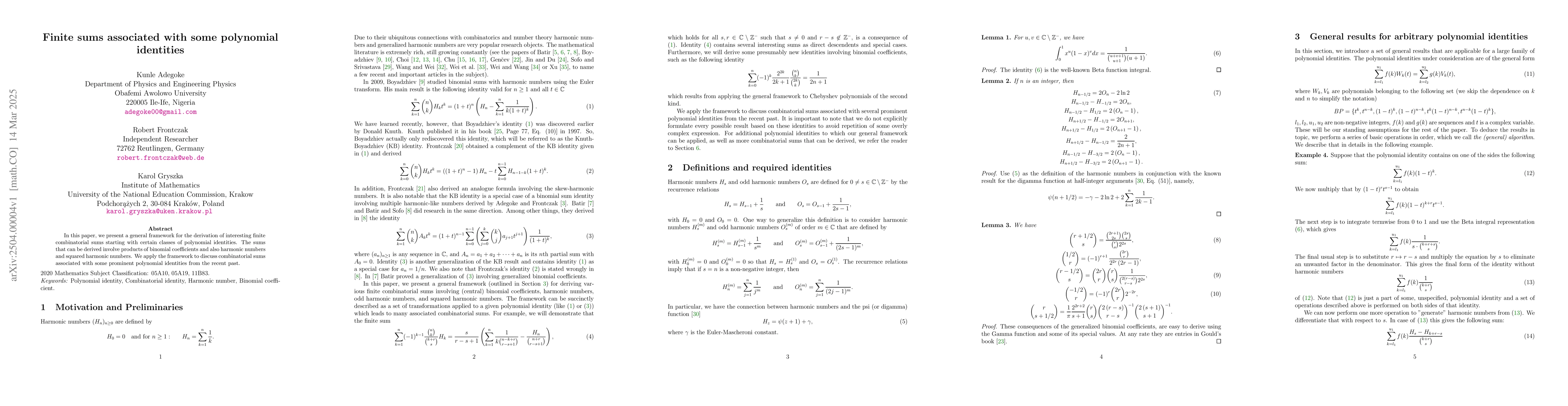 Thumbnail for Finite sums associated with some polynomial identities
