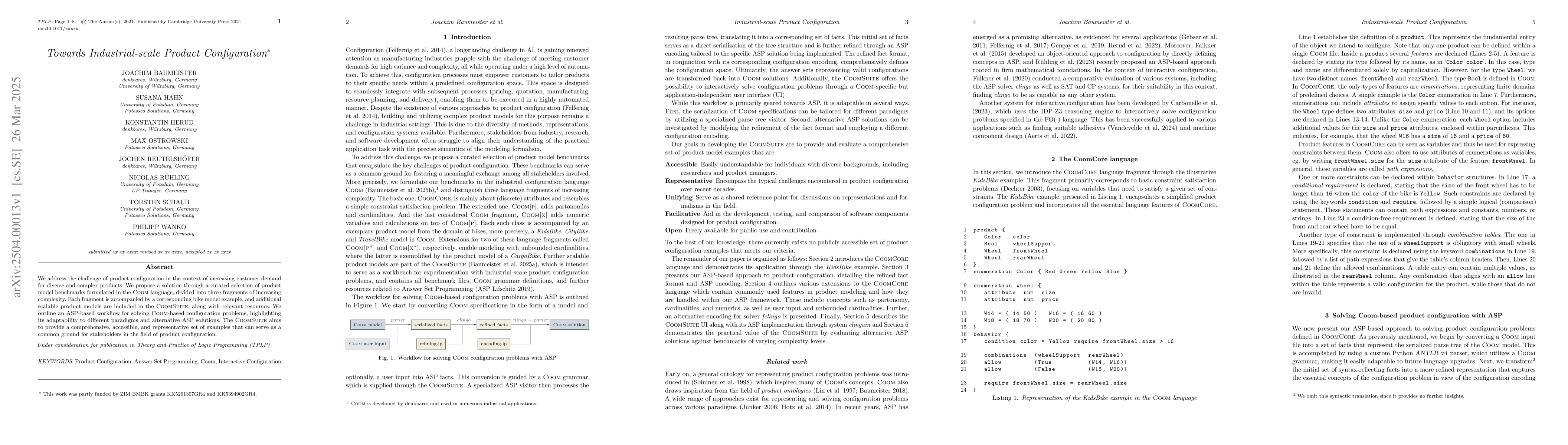 Thumbnail for Towards Industrial-scale Product Configuration