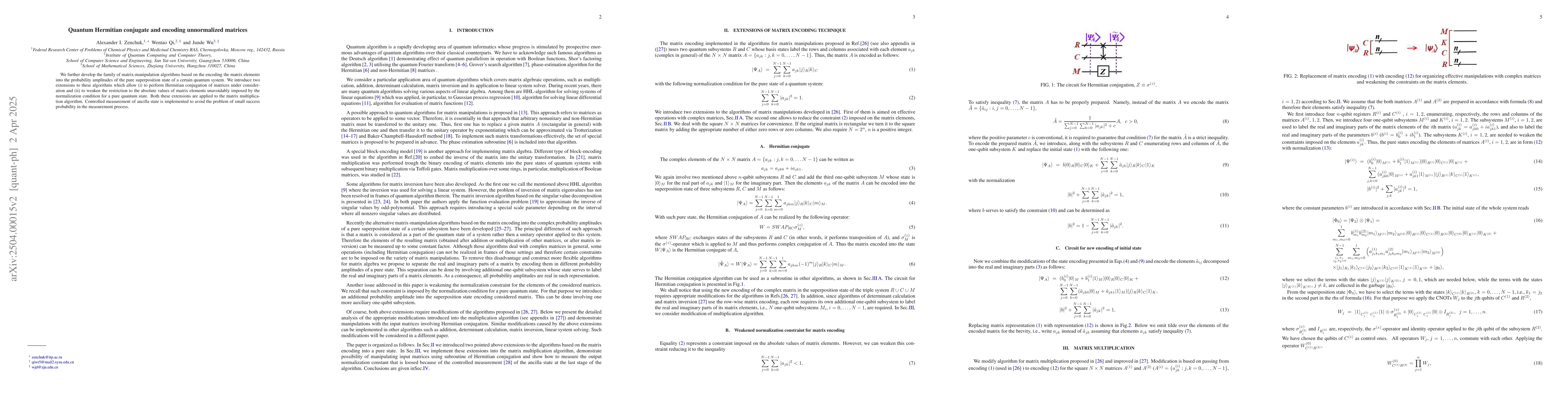 Thumbnail for Quantum Hermitian conjugate and encoding unnormalized matrices