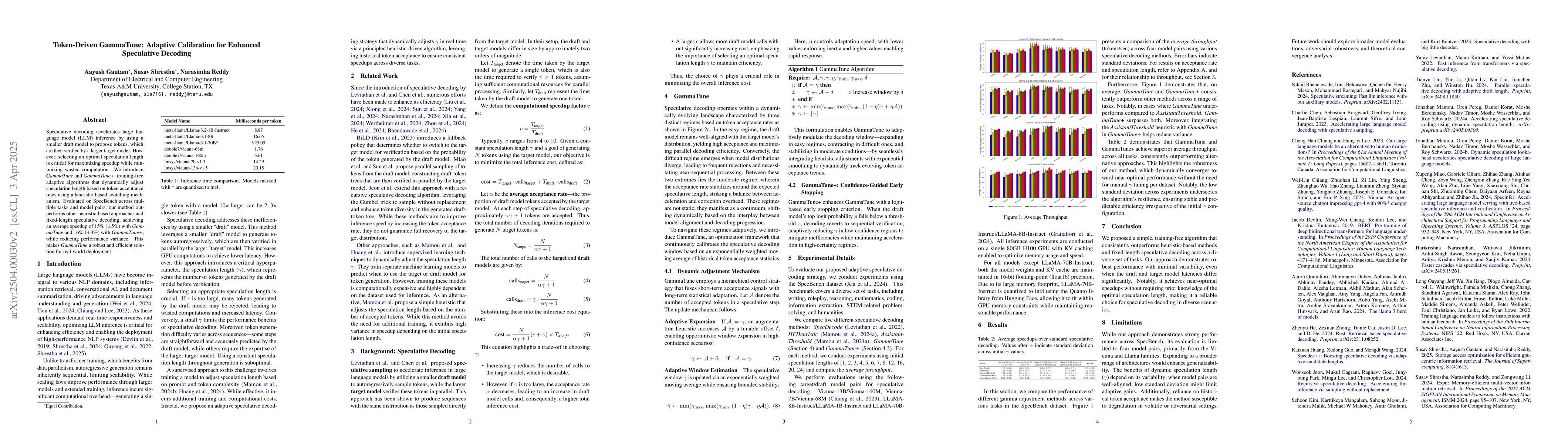 Thumbnail for Token-Driven GammaTune: Adaptive Calibration for Enhanced Speculative
  Decoding