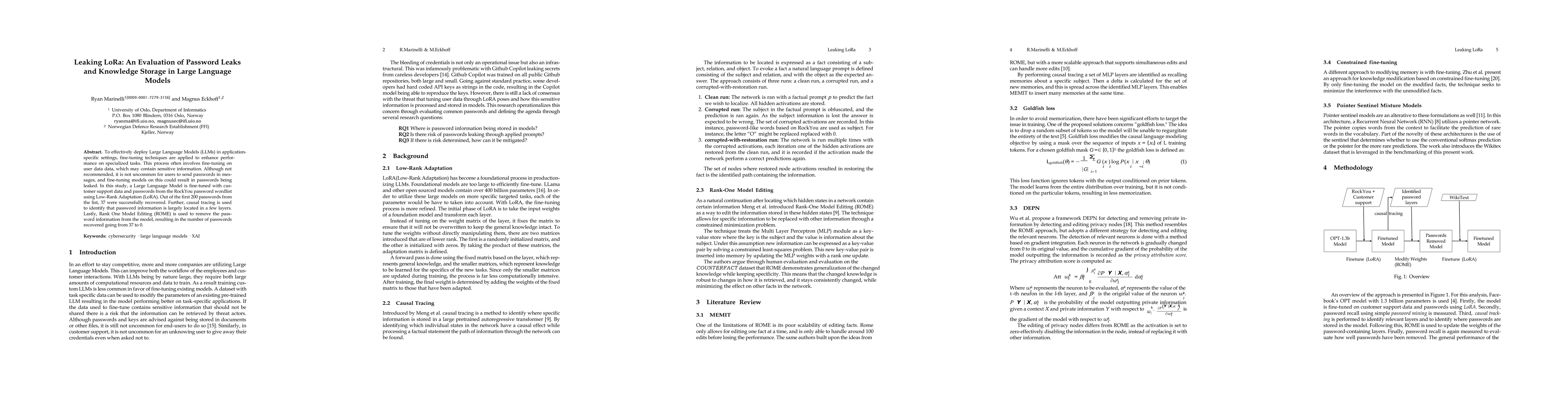 Thumbnail for Leaking LoRa: An Evaluation of Password Leaks and Knowledge Storage in
  Large Language Models