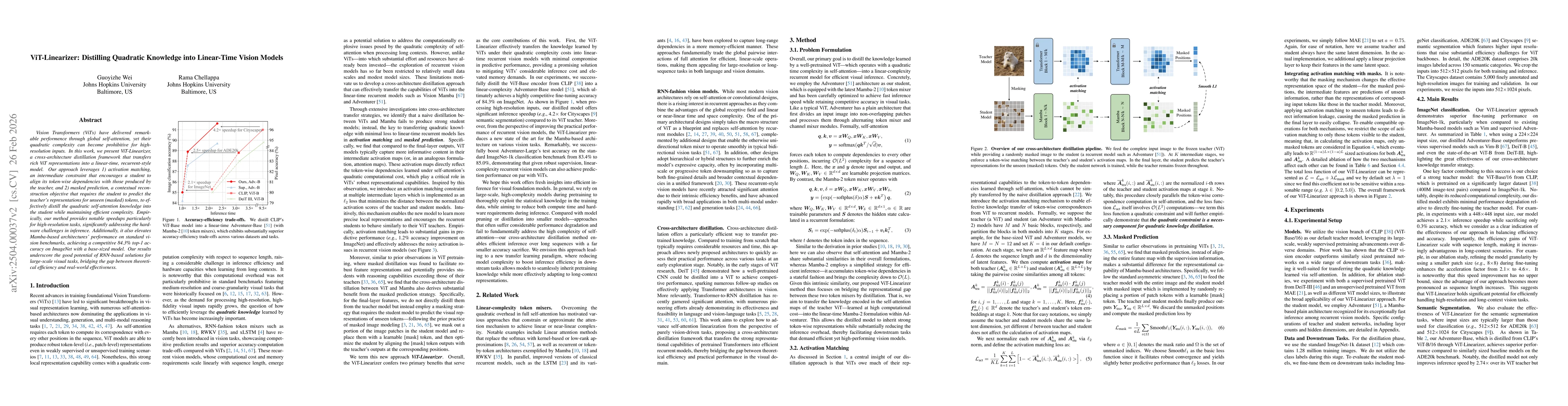 Thumbnail for ViT-Linearizer: Distilling Quadratic Knowledge into Linear-Time Vision Models