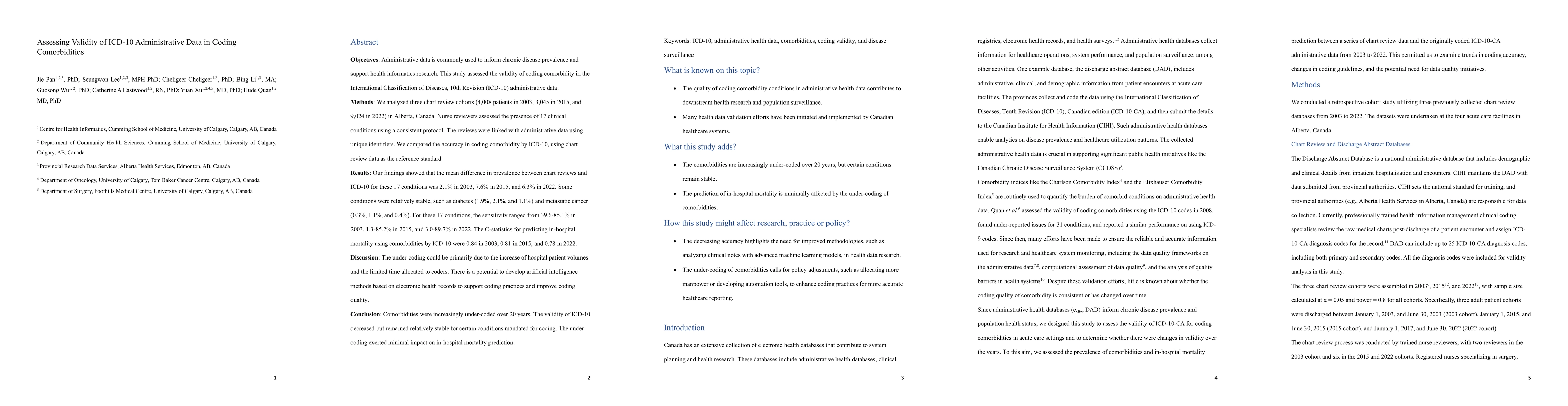 Thumbnail for Assessing Validity of ICD-10 Administrative Data in Coding Comorbidities
