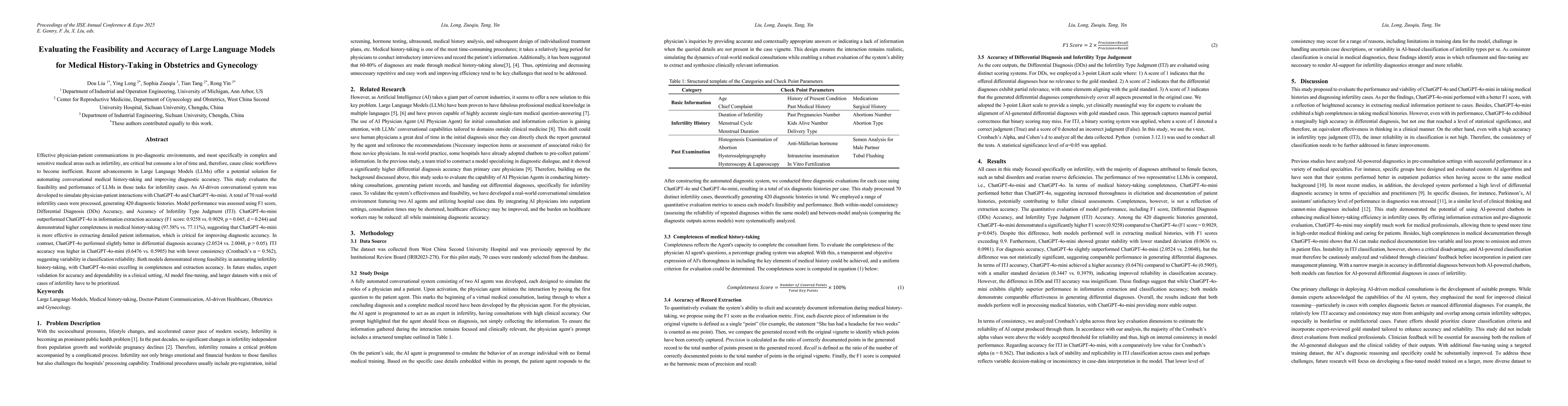 Thumbnail for Evaluating the Feasibility and Accuracy of Large Language Models for
  Medical History-Taking in Obstetrics and Gynecology