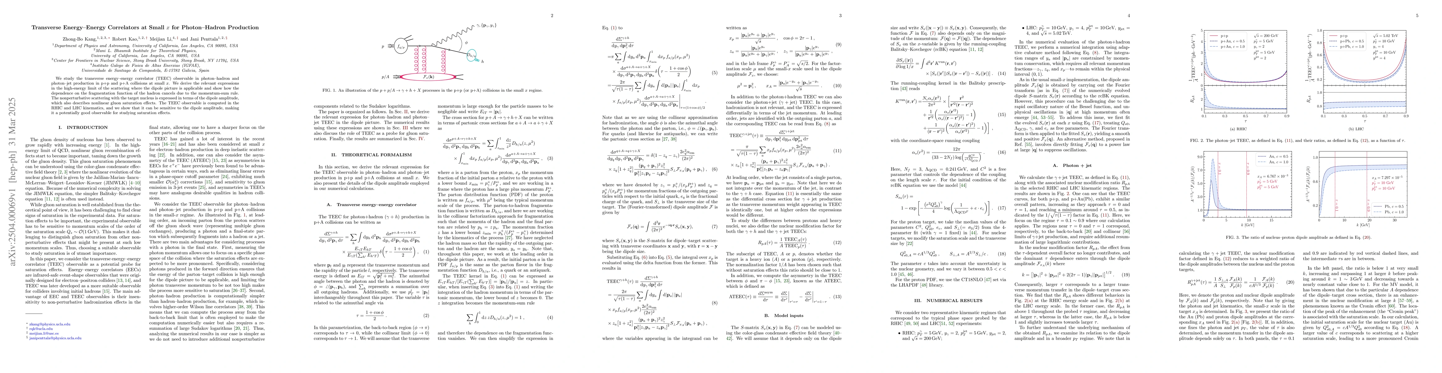 Thumbnail for Transverse Energy--Energy Correlators at Small $x$ for Photon--Hadron
  Production