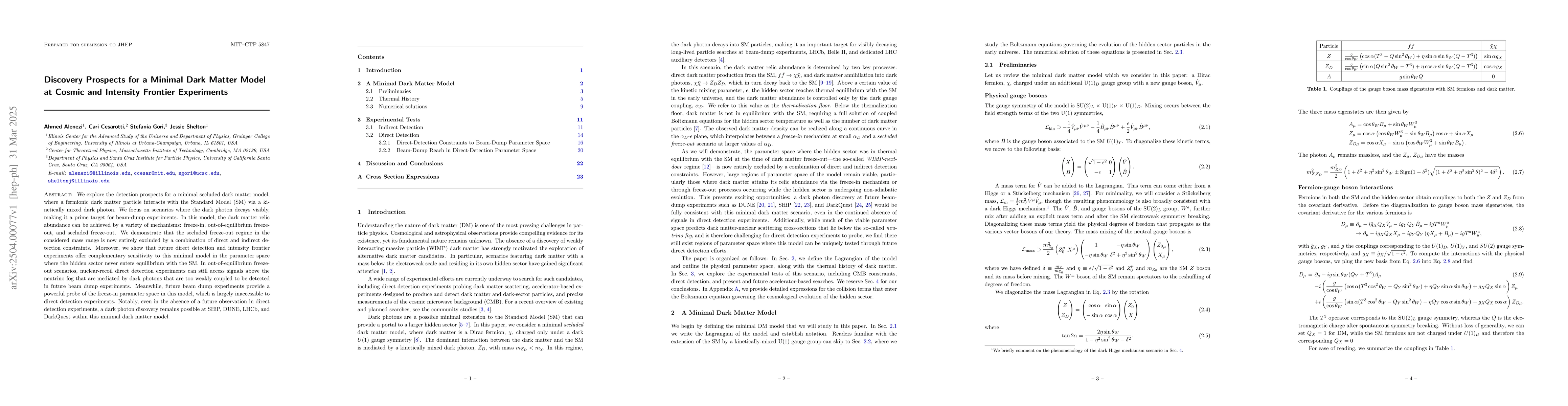 Thumbnail for Discovery Prospects for a Minimal Dark Matter Model at Cosmic and
  Intensity Frontier Experiments