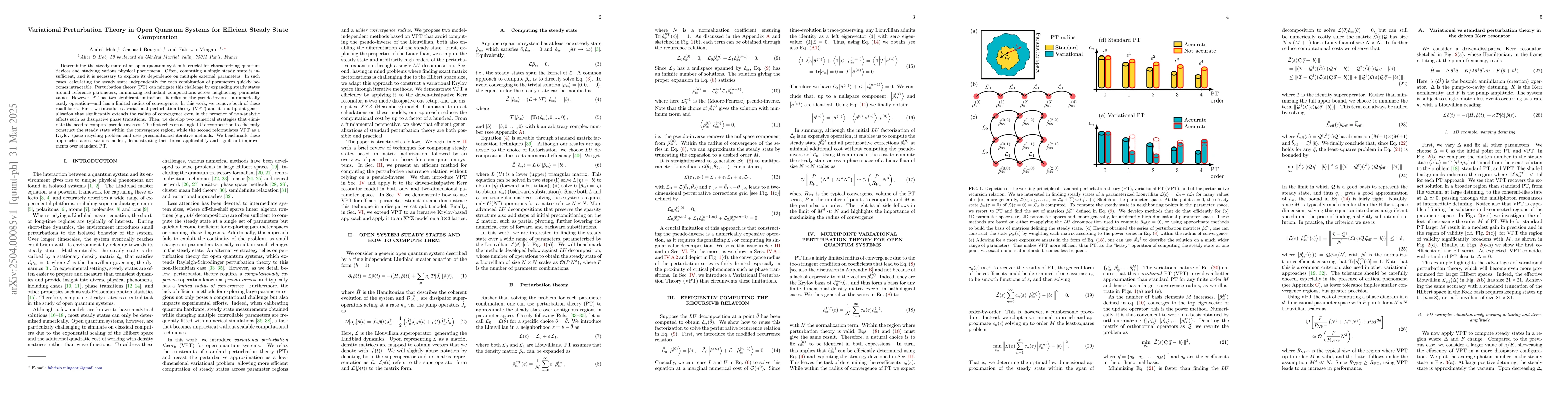 Thumbnail for Variational Perturbation Theory in Open Quantum Systems for Efficient
  Steady State Computation