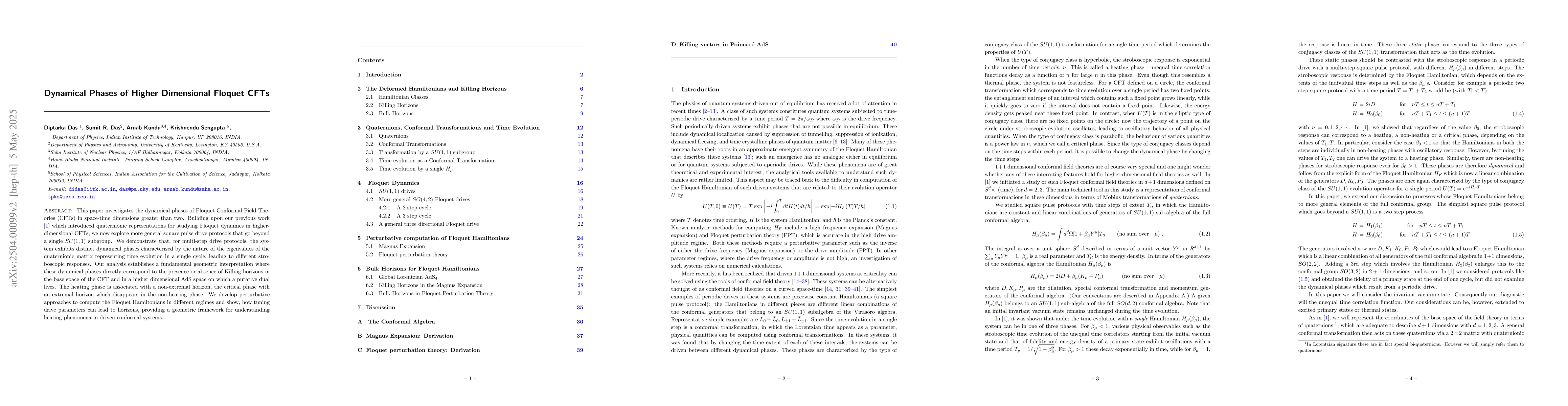 Thumbnail for Dynamical Phases of Higher Dimensional Floquet CFTs