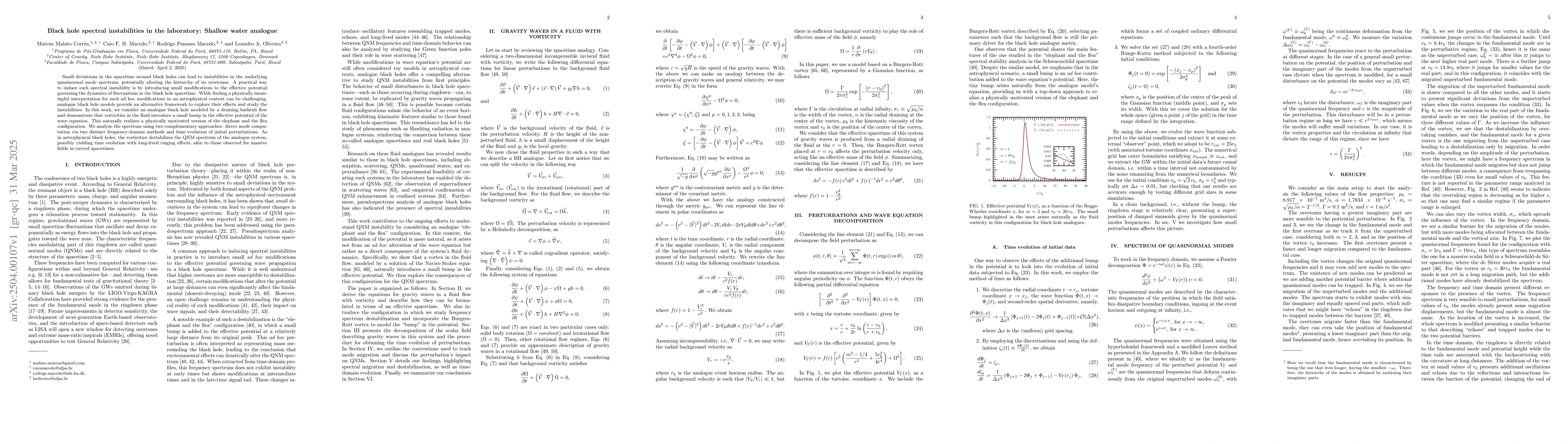 Thumbnail for Black hole spectral instabilities in the laboratory: Shallow water
  analogue