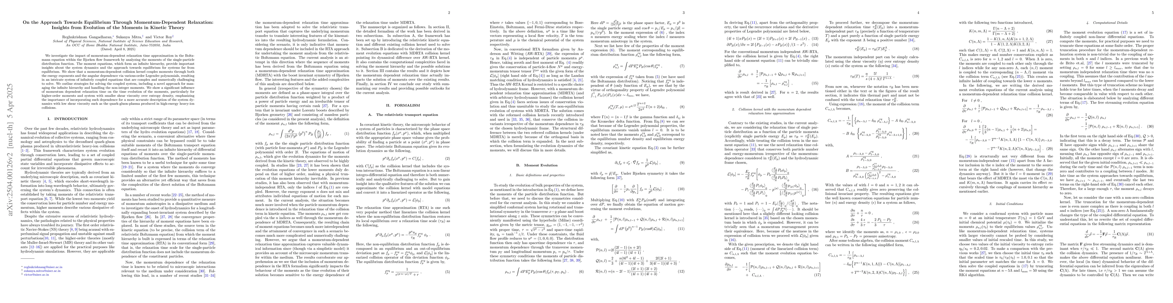 Thumbnail for On the Approach Towards Equilibrium Through Momentum-Dependent
  Relaxation:Insights from Evolution of the Moments in Kinetic Theory