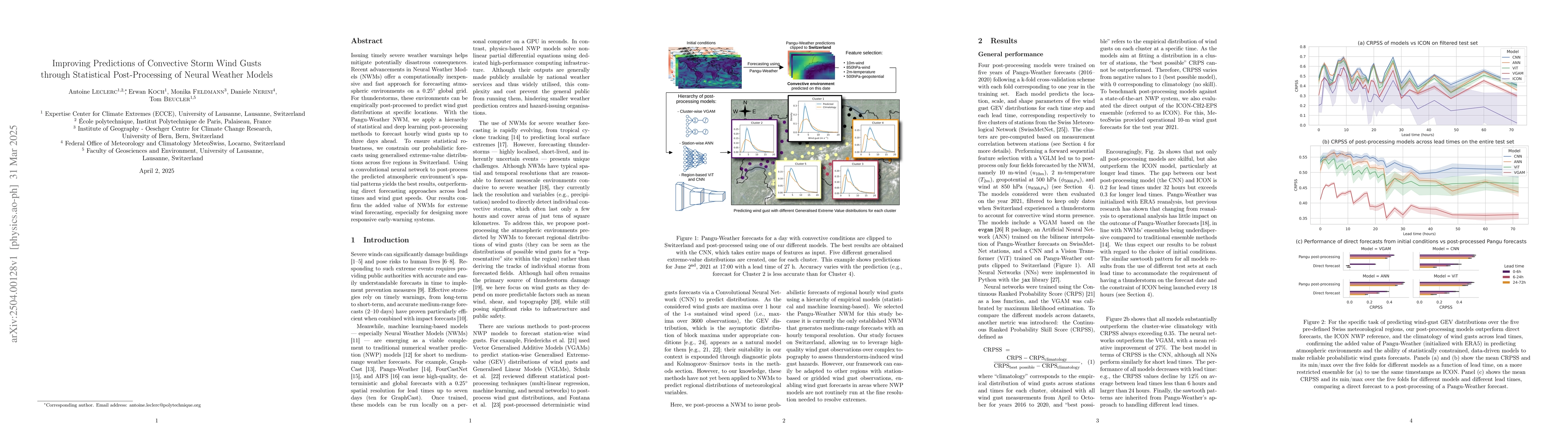 Thumbnail for Improving Predictions of Convective Storm Wind Gusts through Statistical
  Post-Processing of Neural Weather Models