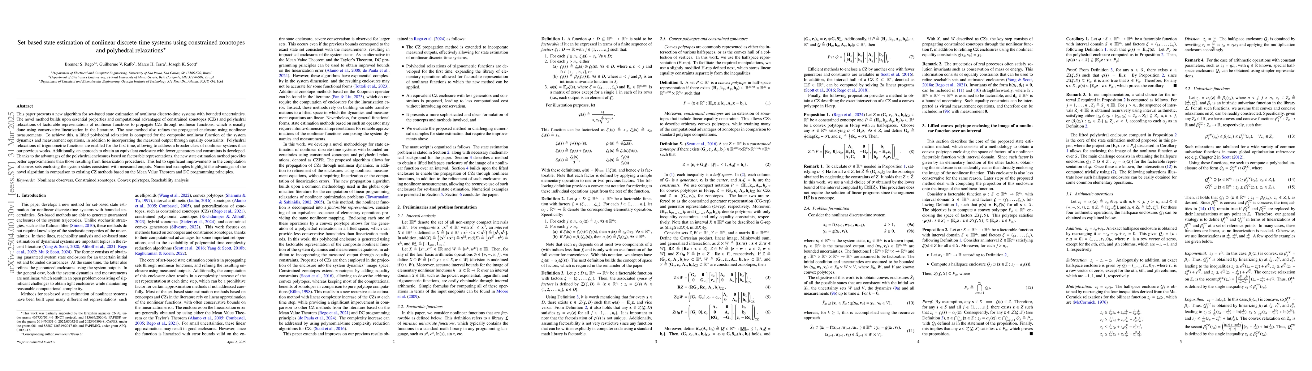 Thumbnail for Set-based state estimation of nonlinear discrete-time systems using
  constrained zonotopes and polyhedral relaxations