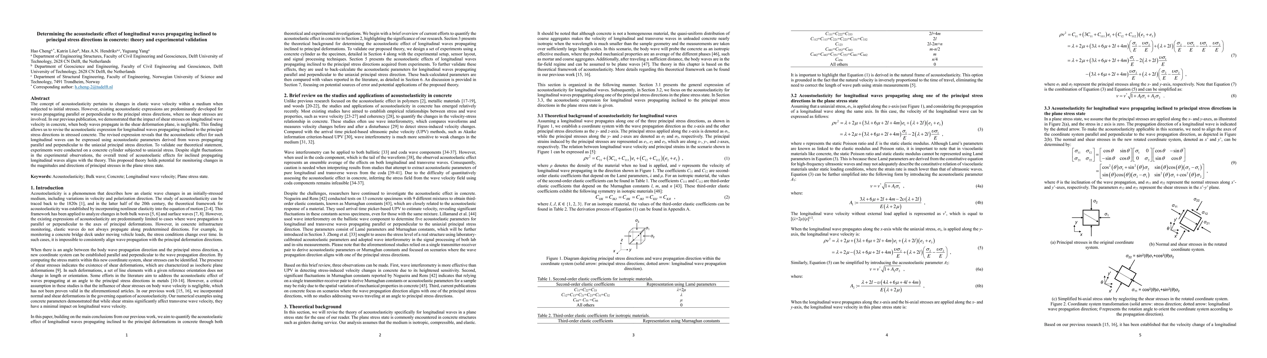 Thumbnail for Determining the acoustoelastic effect of longitudinal waves propagating
  inclined to principal stress directions in concrete: theory and experimental
  validation