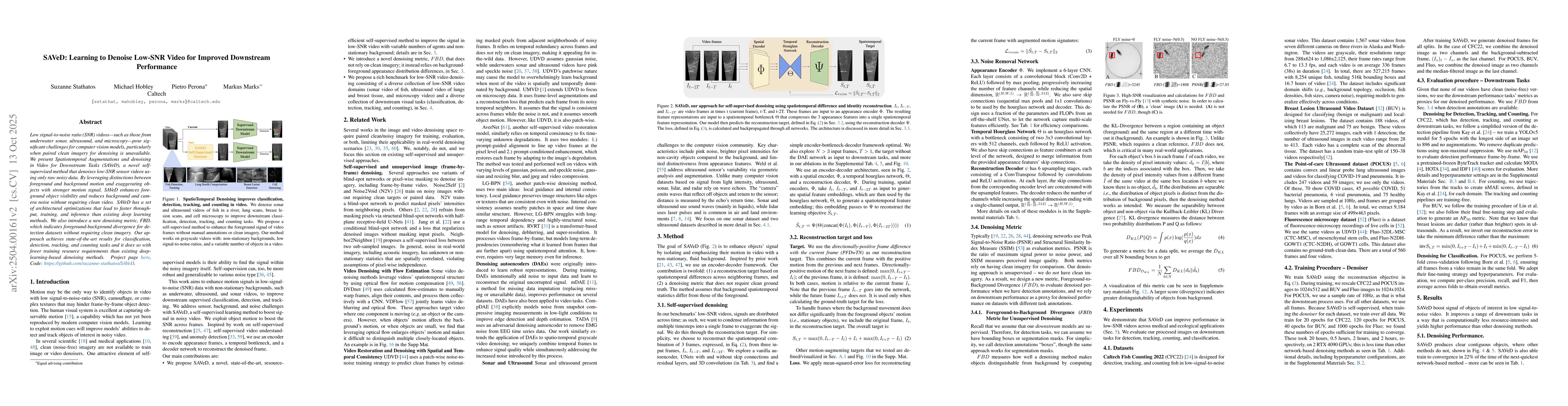 Thumbnail for SAVeD: Learning to Denoise Low-SNR Video for Improved Downstream
  Performance