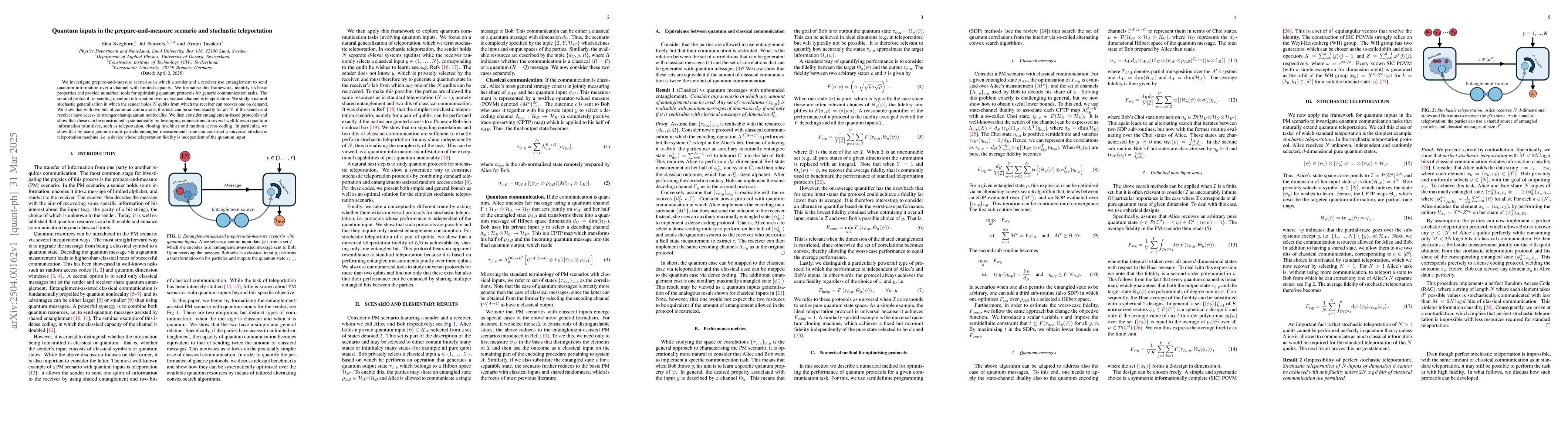 Thumbnail for Quantum inputs in the prepare-and-measure scenario and stochastic
  teleportation