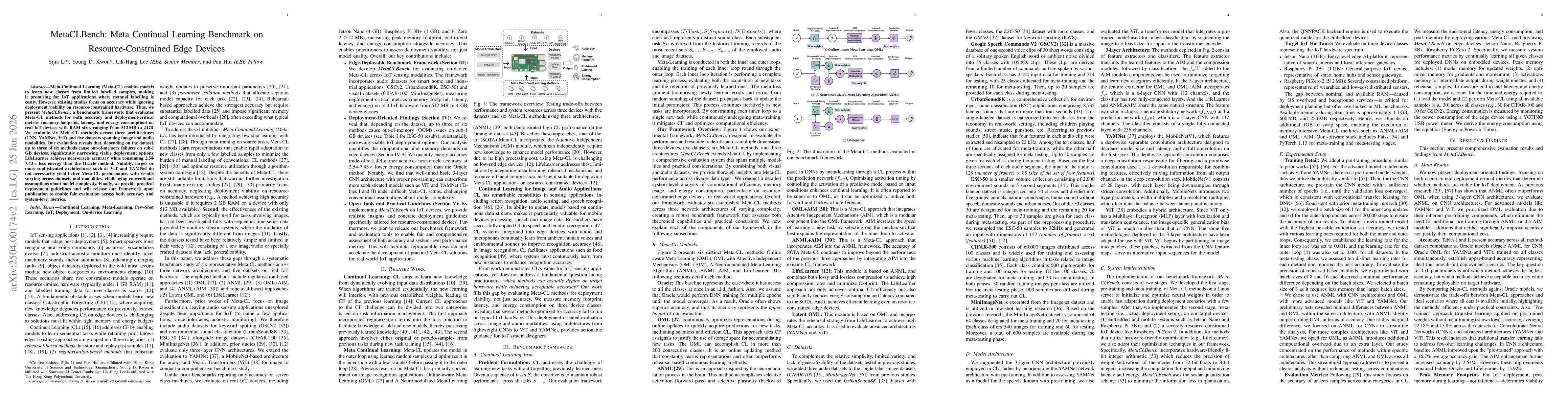 Thumbnail for MetaCLBench: Meta Continual Learning Benchmark on Resource-Constrained Edge Devices