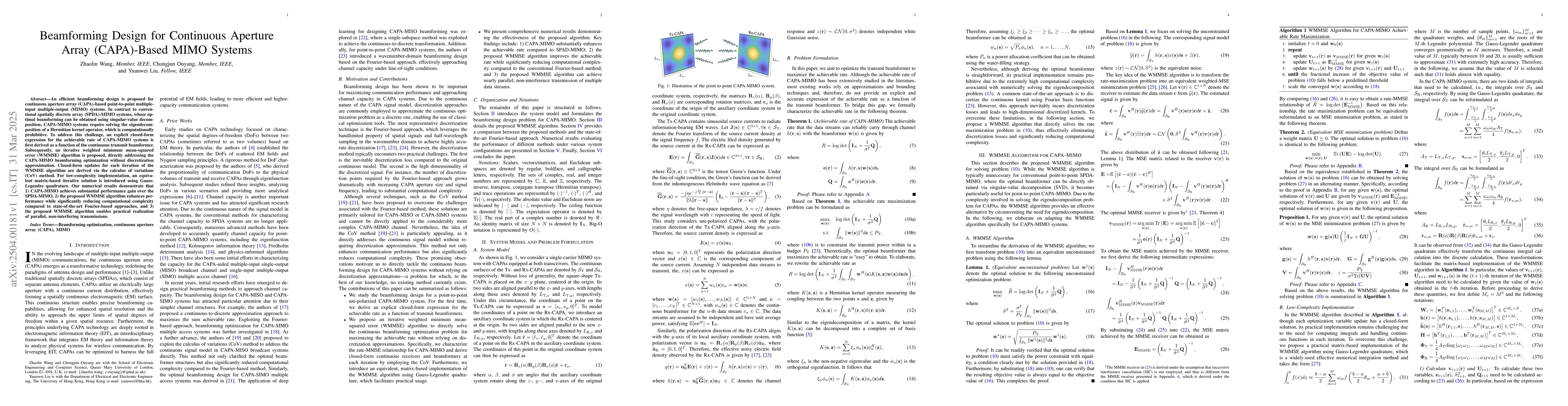 Thumbnail for Beamforming Design for Continuous Aperture Array (CAPA)-Based MIMO
  Systems