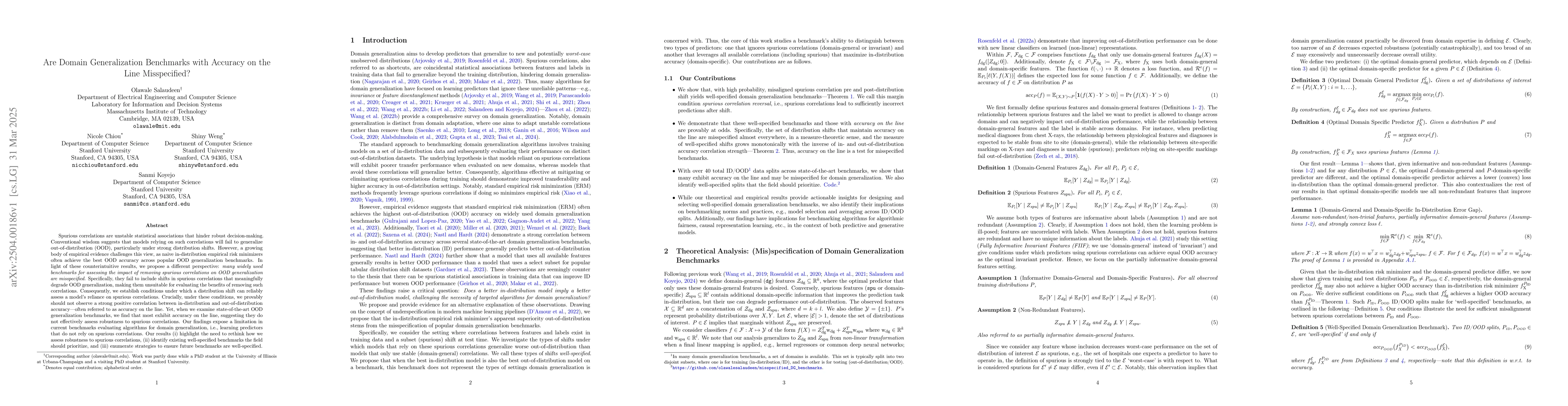 Thumbnail for Are Domain Generalization Benchmarks with Accuracy on the Line
  Misspecified?