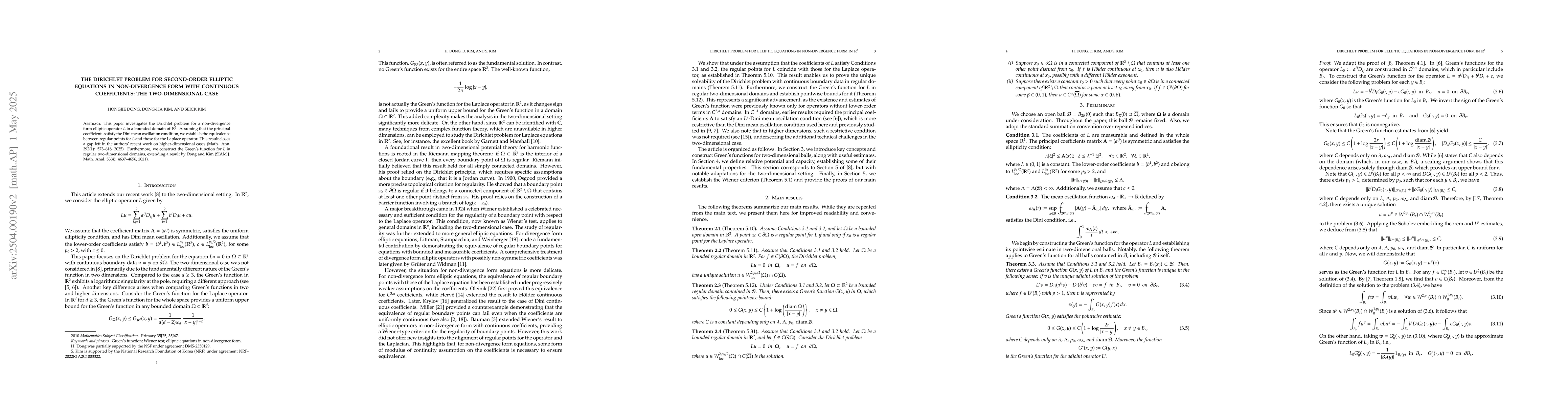 Thumbnail for The Dirichlet problem for second-order elliptic equations in
  non-divergence form with continuous coefficients: The two-dimensional case