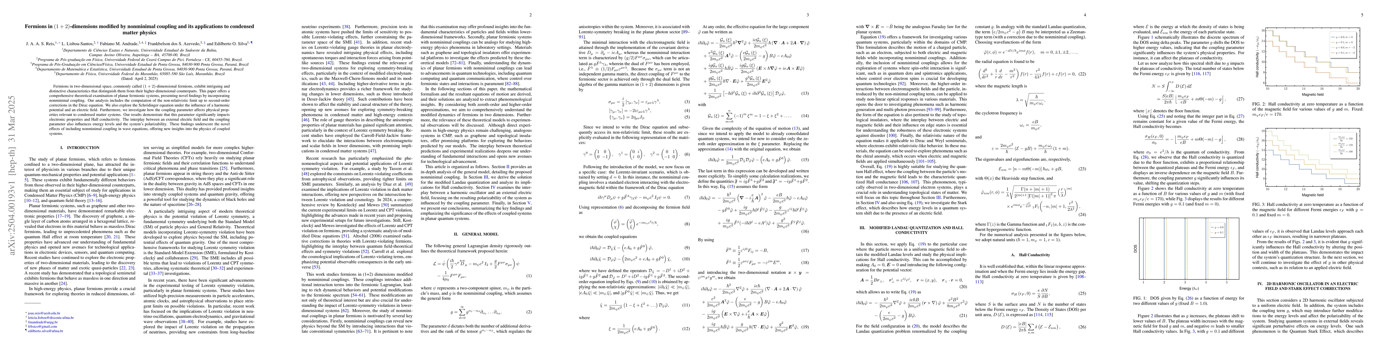 Thumbnail for Fermions in $(1+2)$-dimensions modified by nonminimal coupling and its
  applications to condensed matter physics