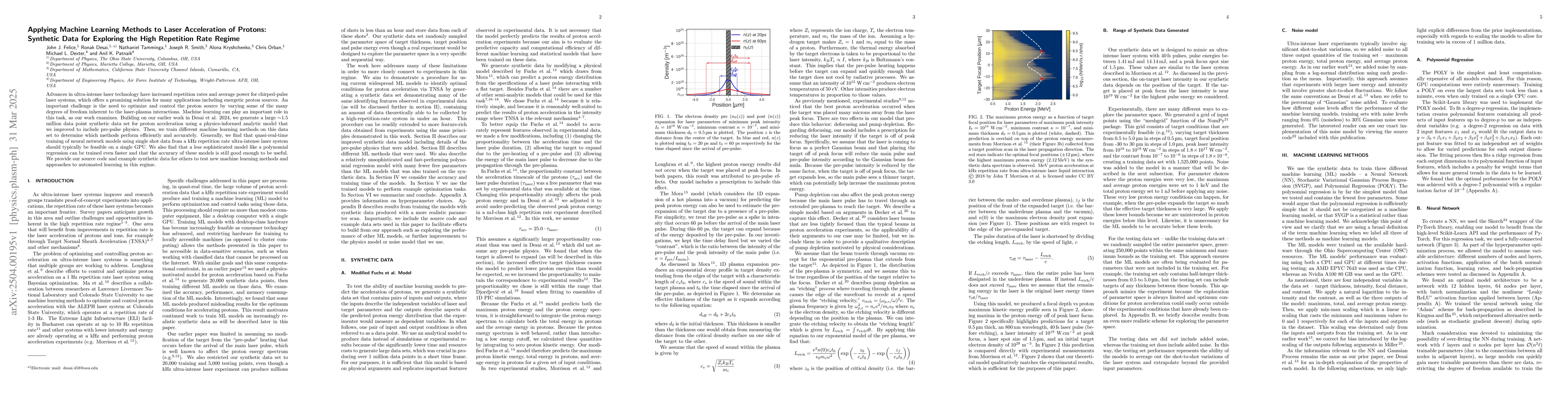 Thumbnail for Applying Machine Learning Methods to Laser Acceleration of Protons:
  Synthetic Data for Exploring the High Repetition Rate Regime