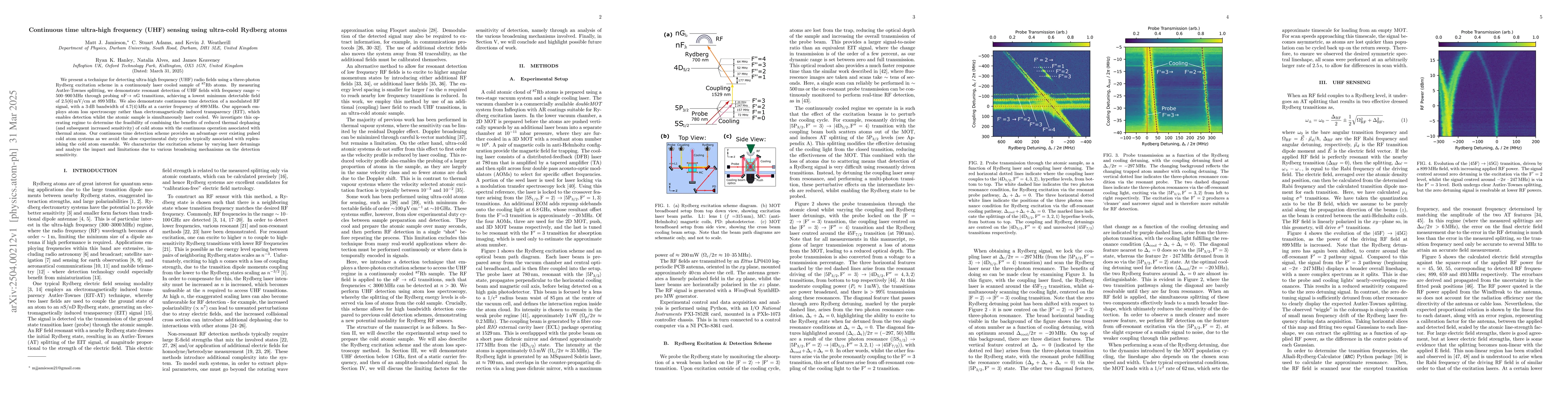 Thumbnail for Continuous time ultra-high frequency (UHF) sensing using ultra-cold
  Rydberg atoms