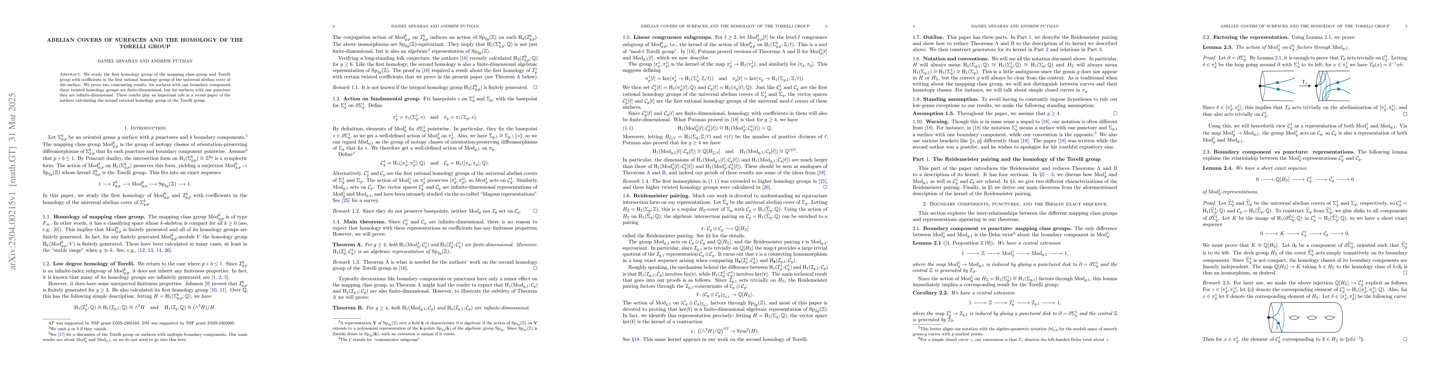 Thumbnail for Abelian covers of surfaces and the homology of the Torelli group