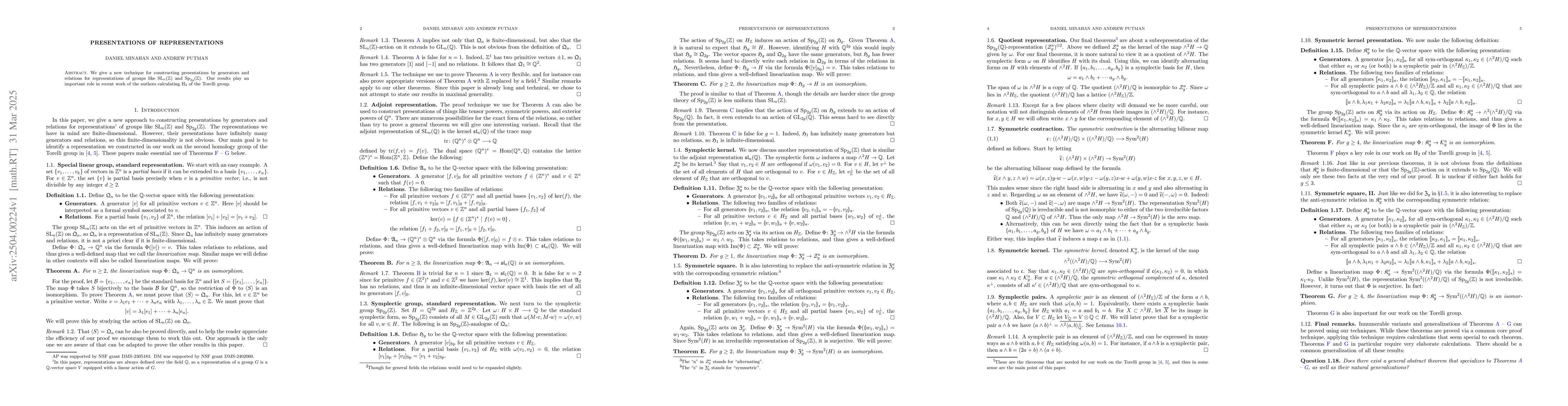 Thumbnail for Presentations of representations