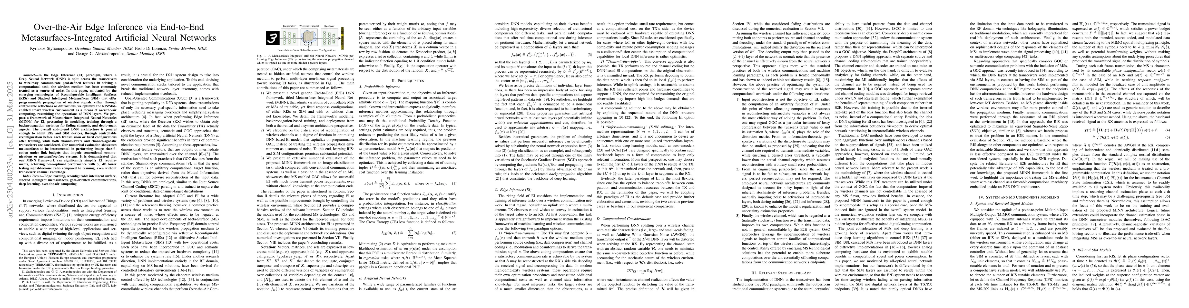 Thumbnail for Over-the-Air Edge Inference via End-to-End Metasurfaces-Integrated
  Artificial Neural Networks